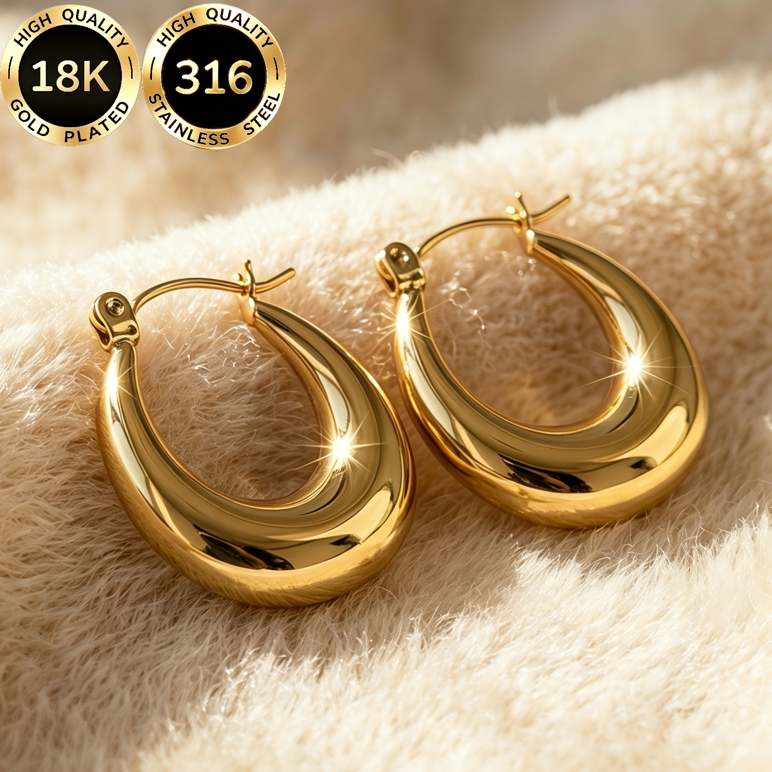 TEMU A Pair Of High-quality Steel 18k Gold-plated Hypoallergenic Earrings For Women, Featuring A Light Luxury And Elegant Teardrop-shaped Gradient