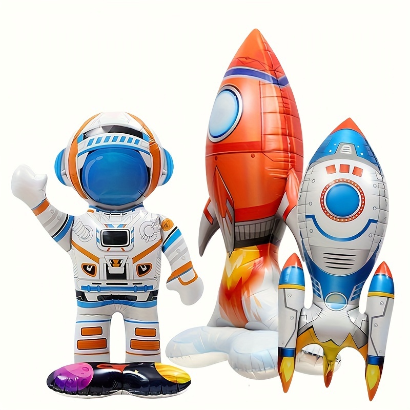 

3pcs, Giant 4d Standing Astronaut Rocket Cartoon Balloon, Outer Space Theme Birthday Party Decoration Props Photo Background Balloon