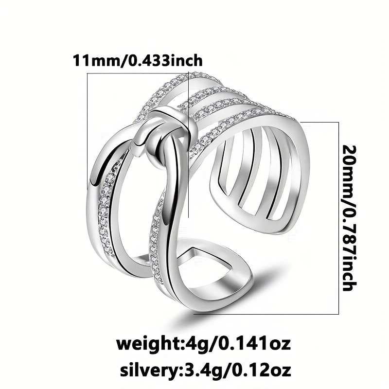 Women's Sparkling Zirconia Rope Knot Open Ring 925Silvery