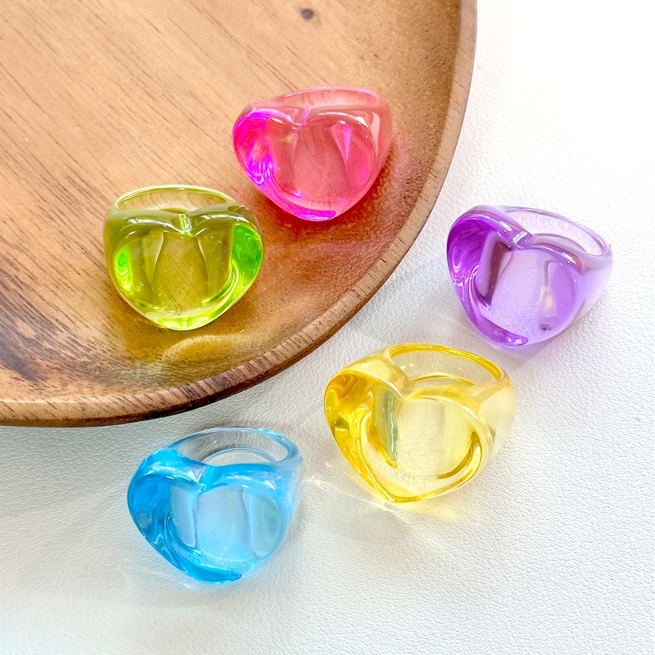 elegant heart rings women transparent colorful Temu Kuwait - Main Image