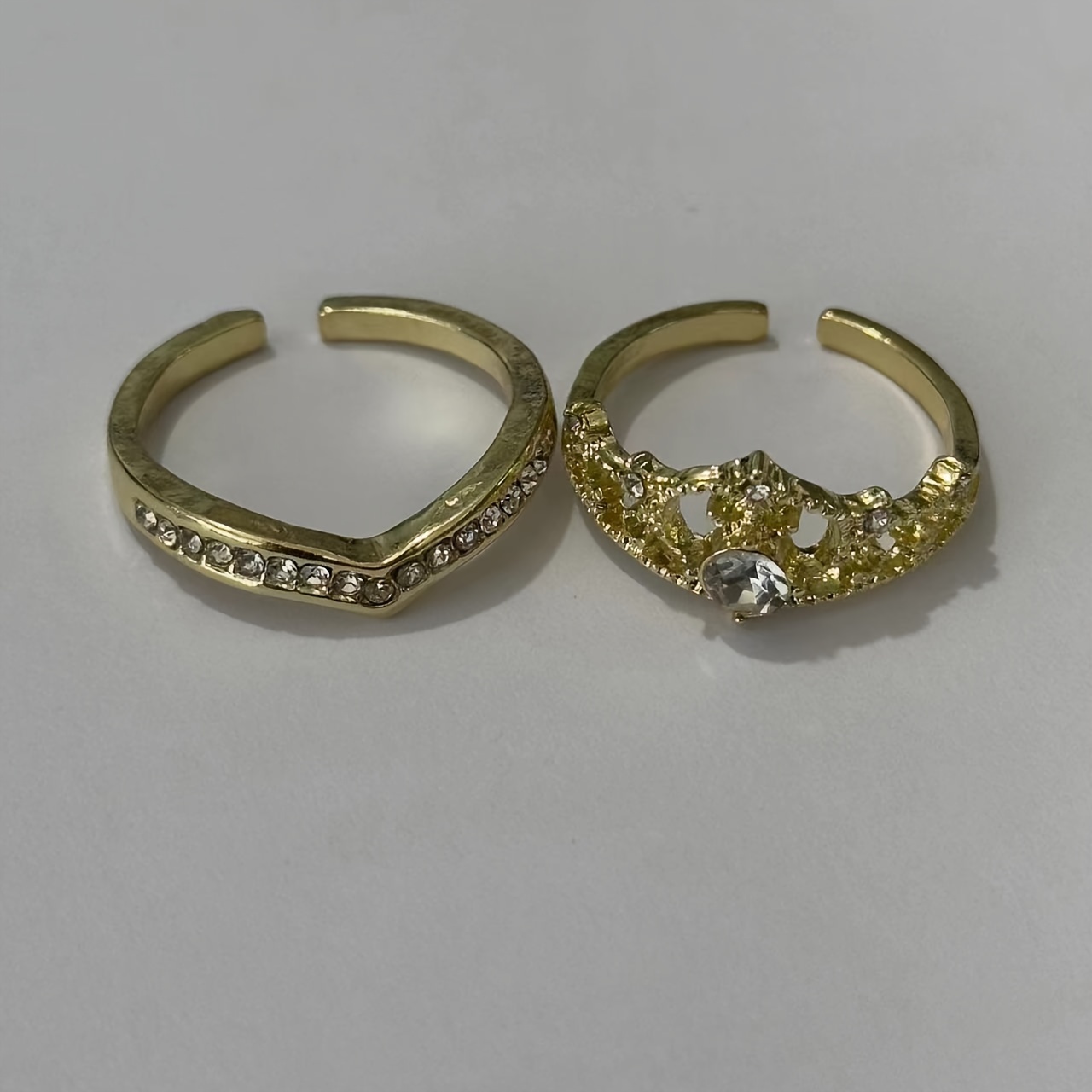 Elegant Crown Princess-Inspired Rhinestone Ring Set, Adjustable Open-End Rings, Alloy Base with Plating, Cute Occasion Jewelry 2-Piece Set