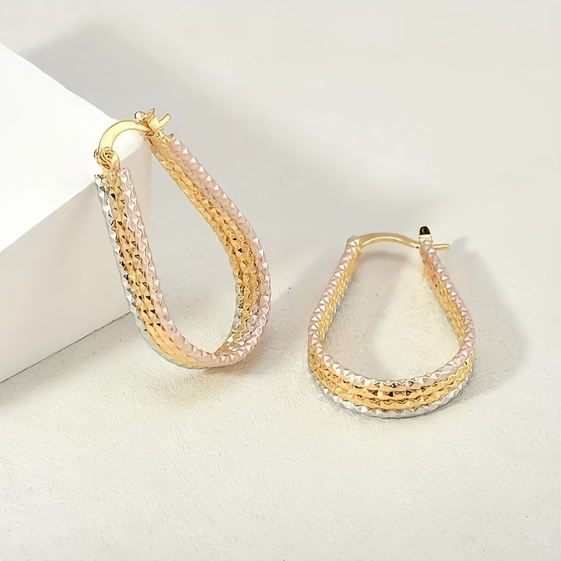 elegant   teardrop hoop earrings with sparkling corrugated design minimalist copper jewelry for women ideal gift versatile earrings sparkling   goldplated copper novelty earrings Product details 5