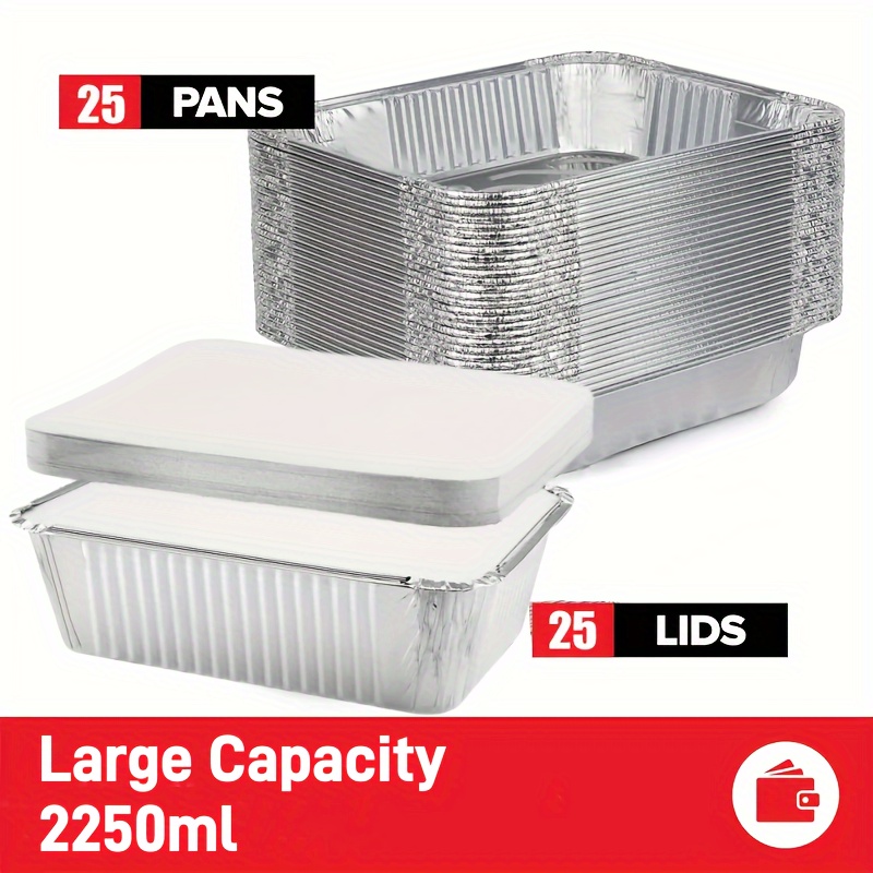 Image of 25pcs Heavy-duty Aluminum Foil Pans With Lids, 9x13" - Perfect For Baking, Roasting & Cooking | Ideal For Cakes, Breads, Meatloaf
