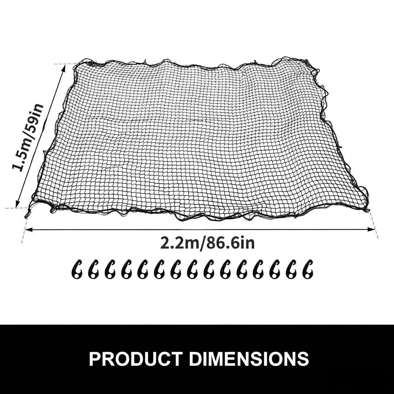 TEMU Black Heavy Duty Cargo Net, Non-slip Durable Transport Net With 15pcs Fixed Hooks, Suitable For Trucks, Pickups, , And Panel