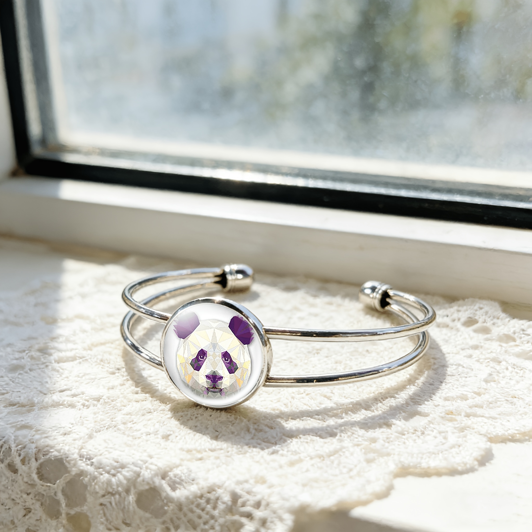Adjustable Opening Bracelet with Round Time Gem Design