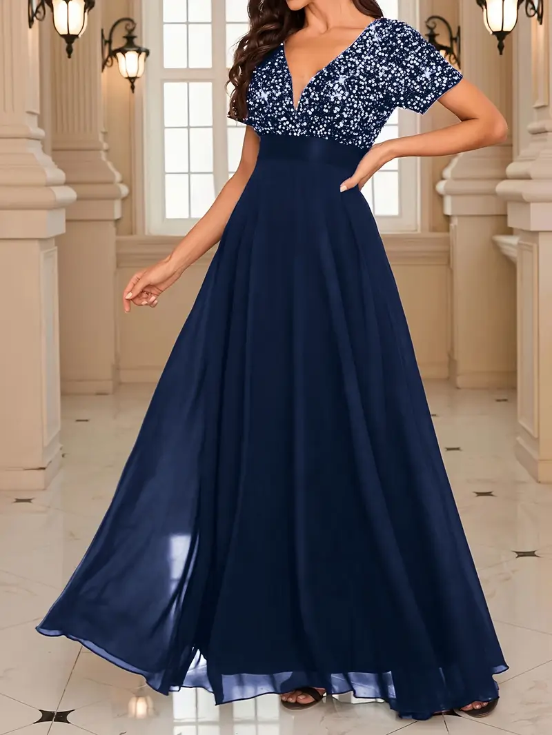 sequin chiffon prom dress Dark Navy Strapless Sequined Formal Dress Prom Evening Gown