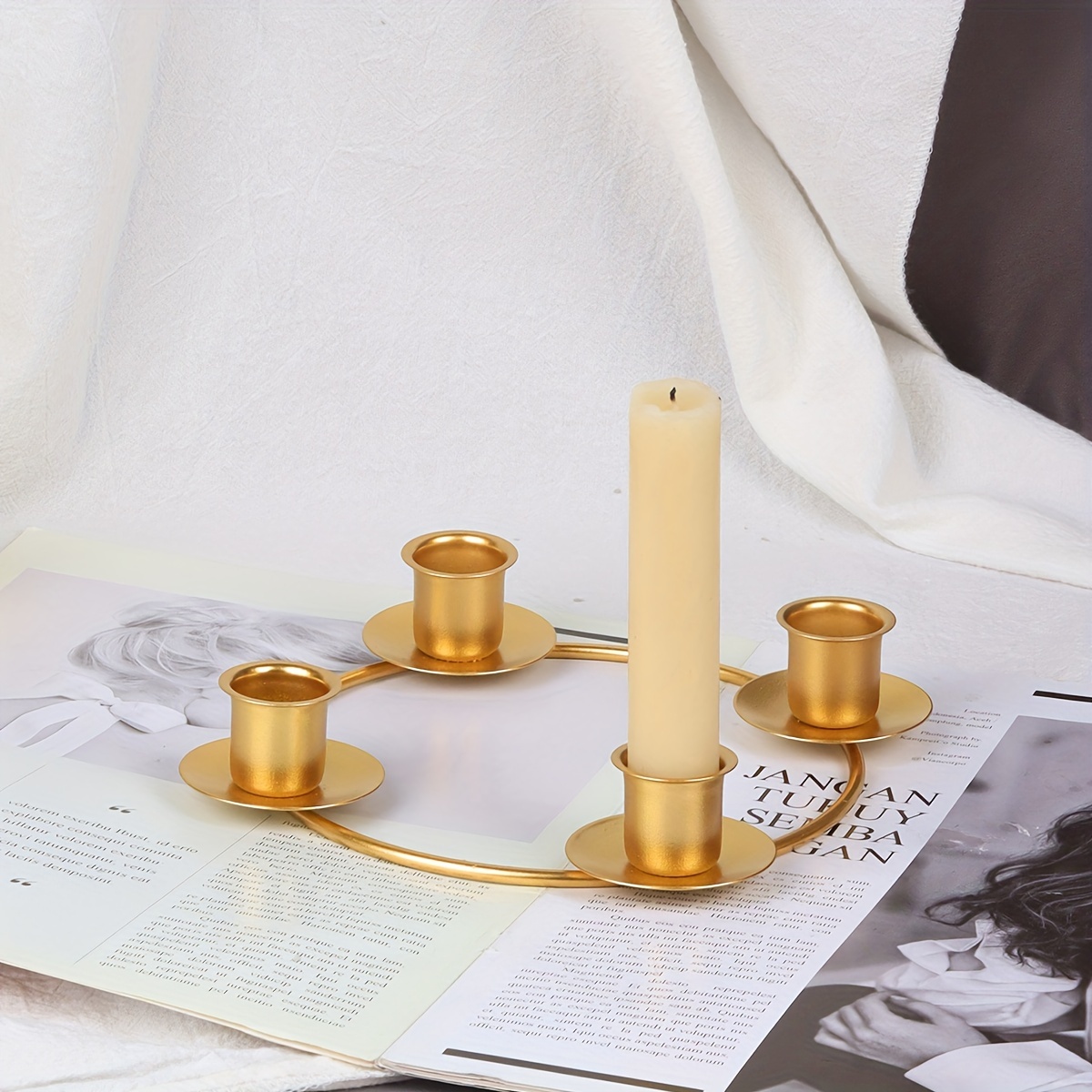 TEMU [popular ] Luxury Minimalist Iron Candle Holder With Balance Design For Tabletop Display, Creative, Iron Craft