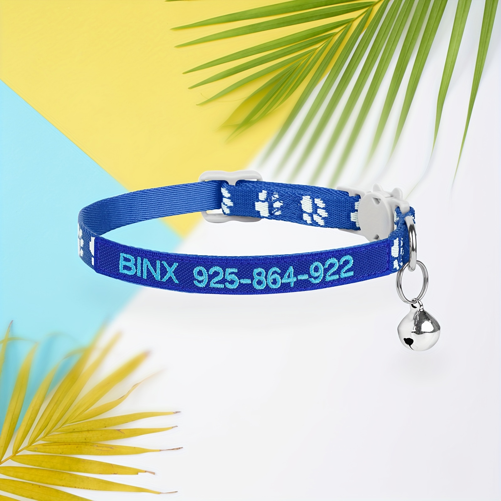 TEMU (custom) Embroidered Cat Collar , Paw Print Design, Personalized Name And Phone Number To Prevent Loss, Quick Release Buckle, Nylon Cat Collar,
