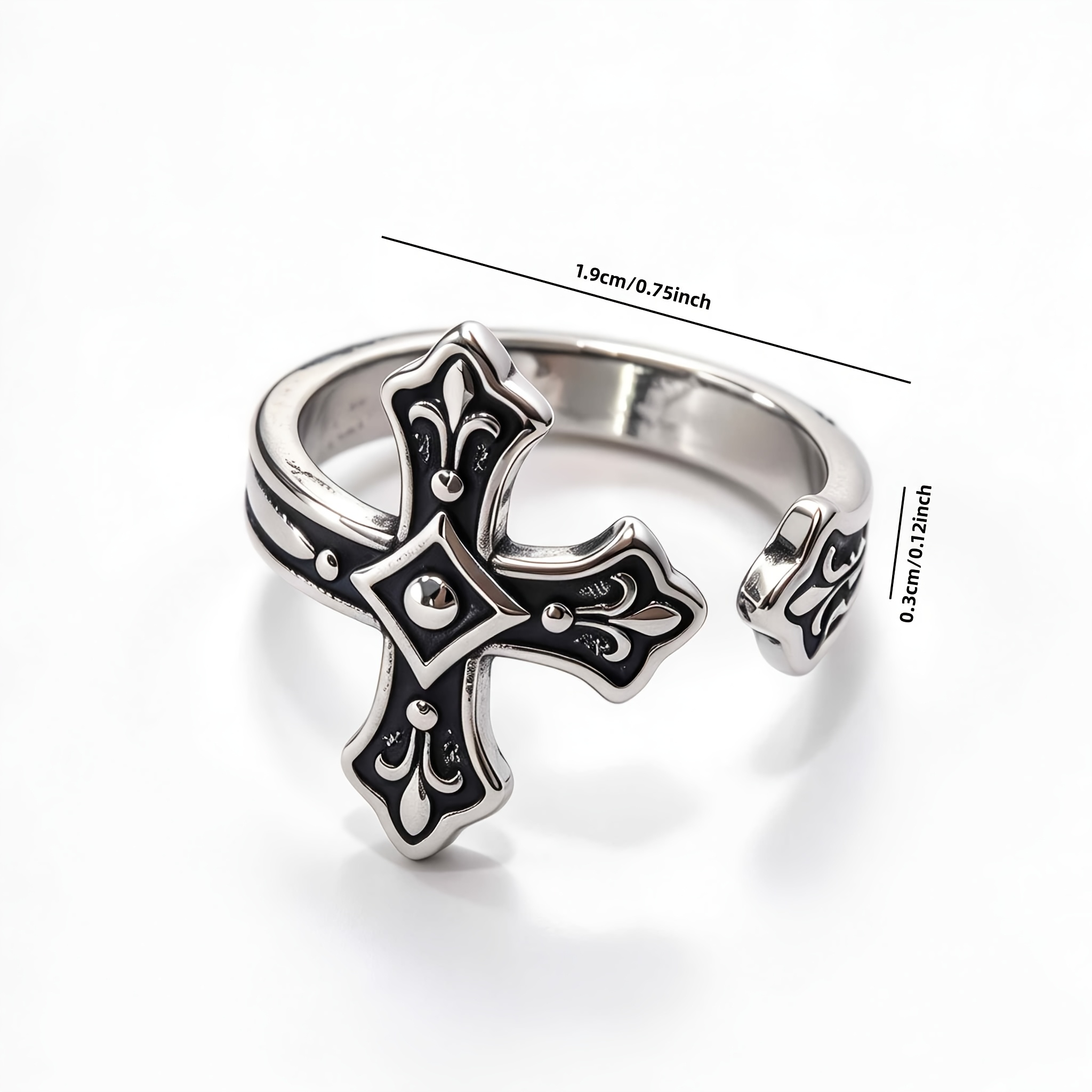 Unisex Retro Cross Design Adjustable Open Ring
