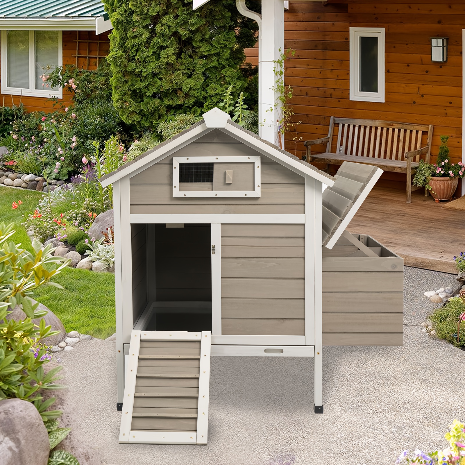 

32" Chicken Coop Wooden For 1-3 Small Chickens, Outdoor Poultry Cage With Pull Out Tray, Garden Coops Cages With Nesting Box, Chicken Houses Chicken Cage With Ramp