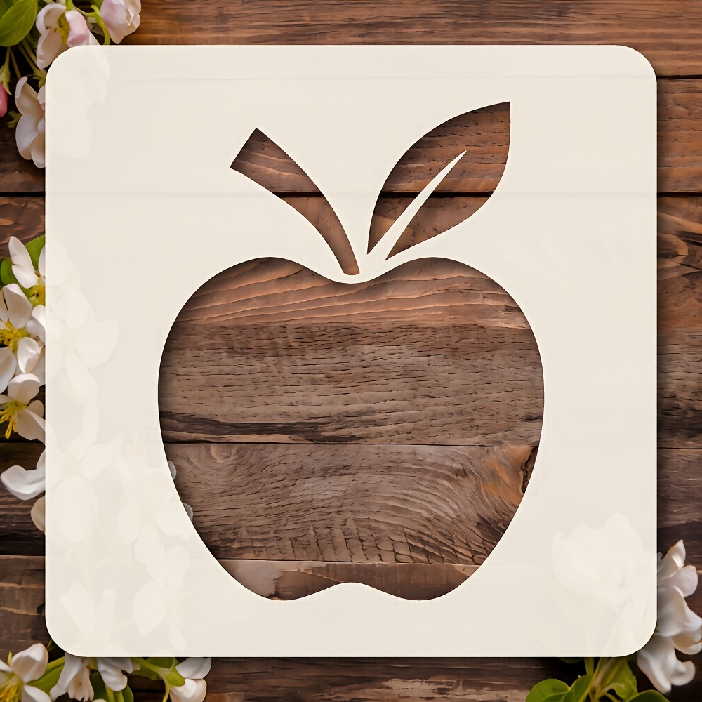 TEMU 1 pochoir de pomme | Pochoir d'artisanat en plastique de haute qualité de 15 x 15 cm (5,9 x 5,9 pouces) avec motif de pomme , tige détaillée et