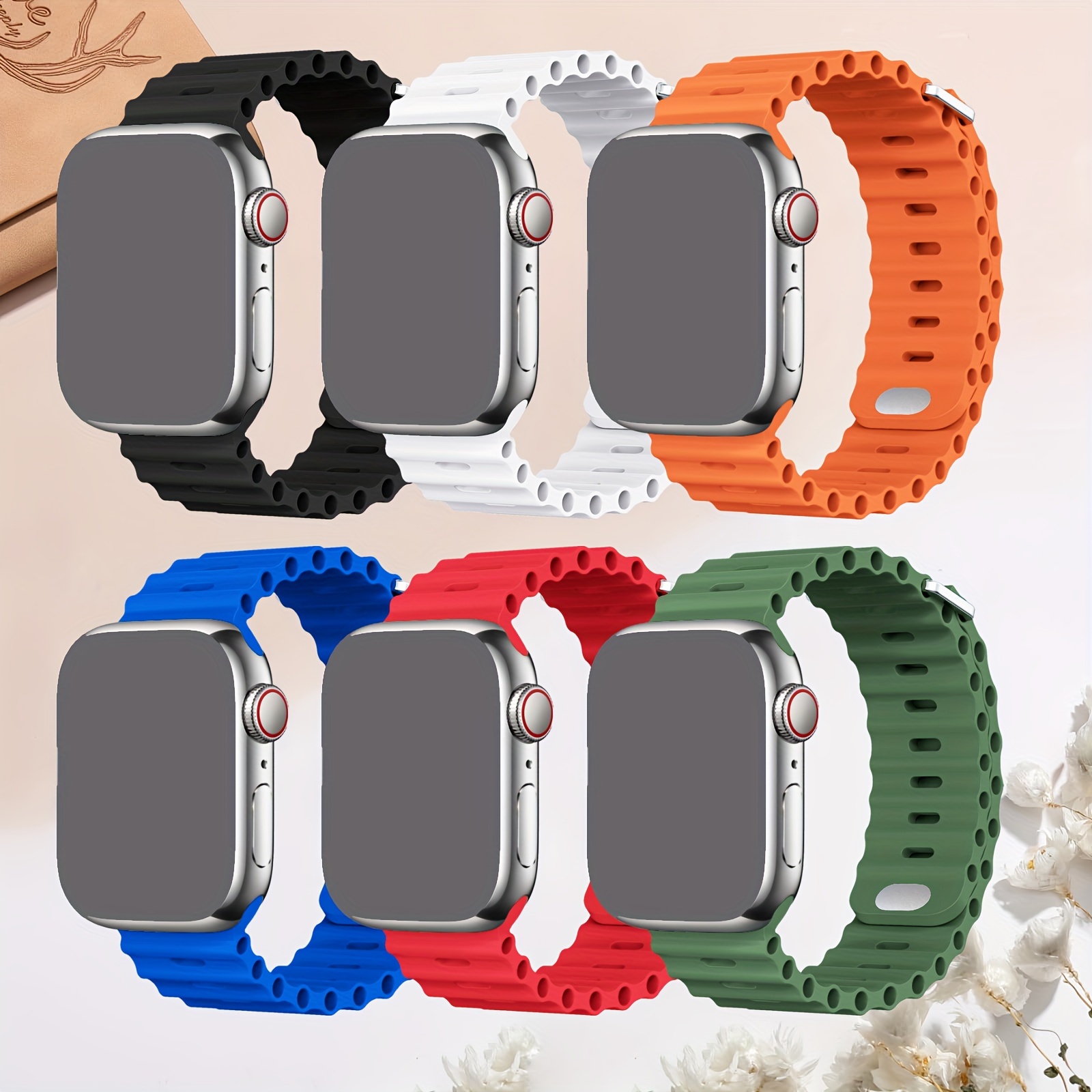 

6pcs Sporty Silicone Bands For Iwatch - Compatible With 38mm To 49mm, Button Clasp, Ideal For /se/9/8/7/6/5/4/3/