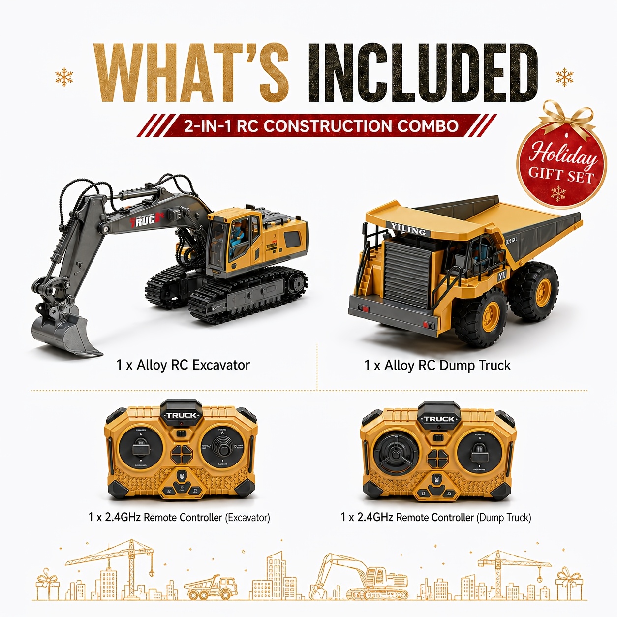 TEMU 4pcs Alloy Rc Engineering Vehicle Set, Excavator Bulldozer Loader Dump Truck With Movable Parts, Indoor Outdoor Construction Model Collection
