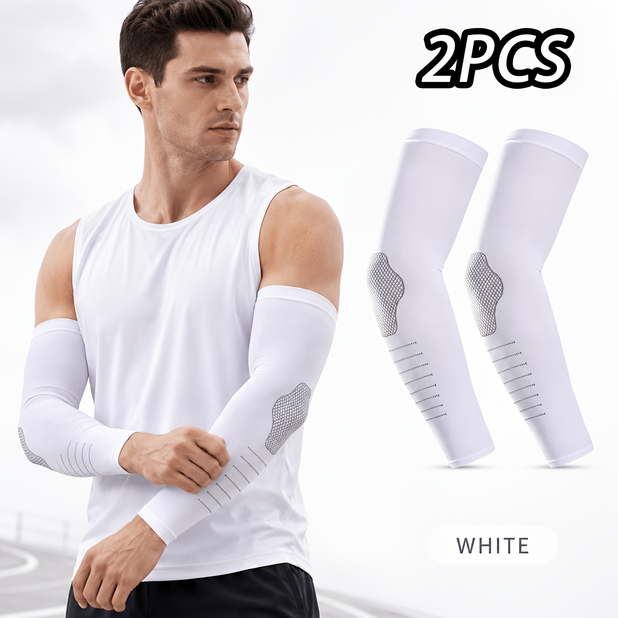 TEMU 2pcs Men's Outdoor Cooling Compression Arm Sleeves, Breathable Elastic Compression Arm Sleeves, Sweat-absorbing Sports Arm Sleeves, Suitable For