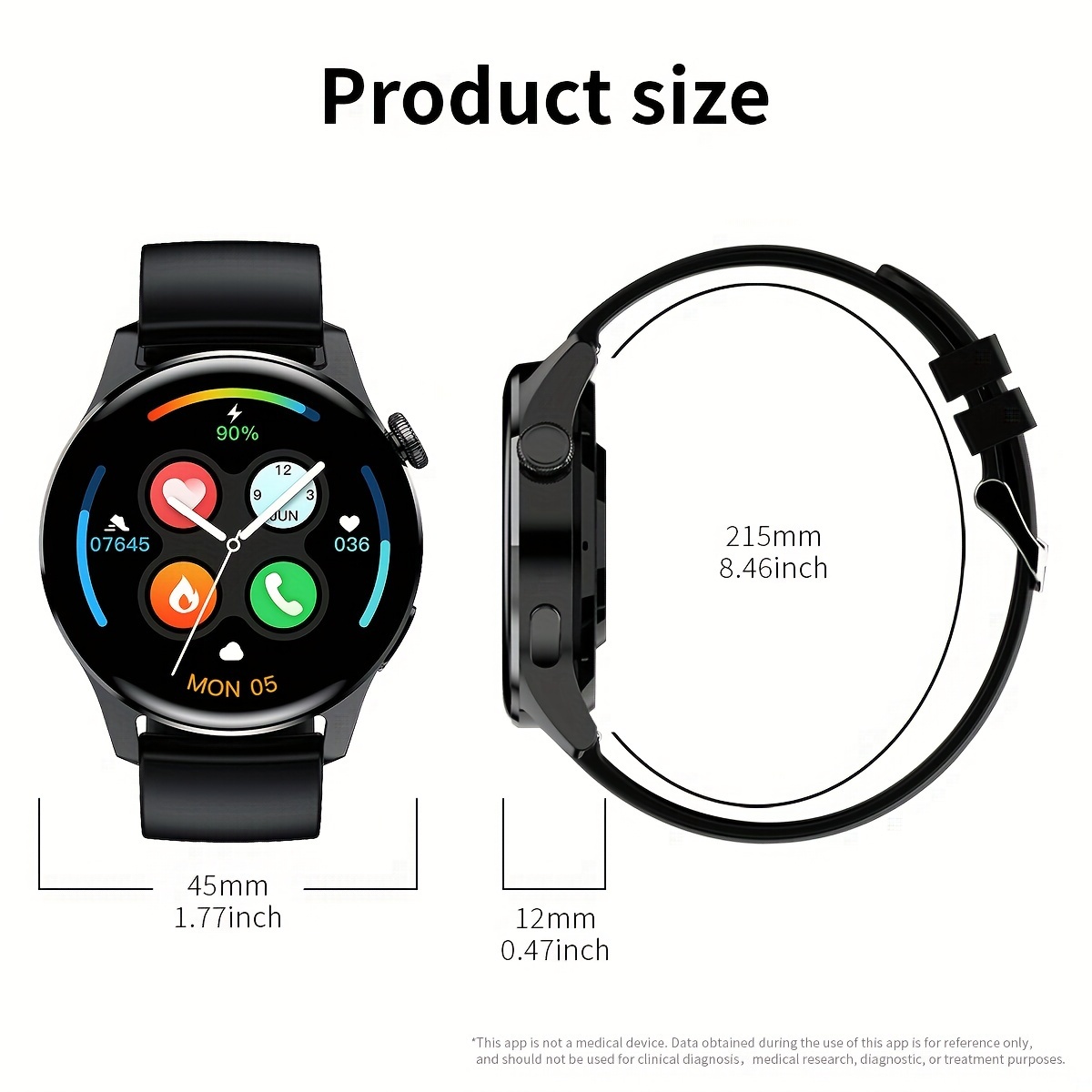 ساعة ذكية (الرد / إجراء مكالمة) ، شاشة عرض ملونة دائرية بقياس 1.28 بوصة مع مقياس الخطى / استهلاك السعرات الحرارية / تسجيل المسار / وقت التمرين / تشغيل الموسيقى / وضعيات رياضية متعددة / ساعات مقاومة للماء لنظامي Android و Iphone
