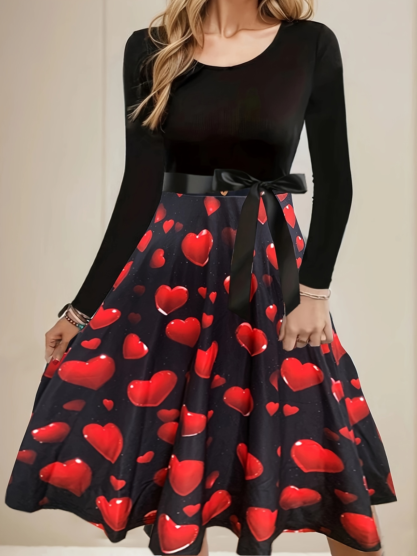 plus size womens elegant heart print dress adjustable waist Temu