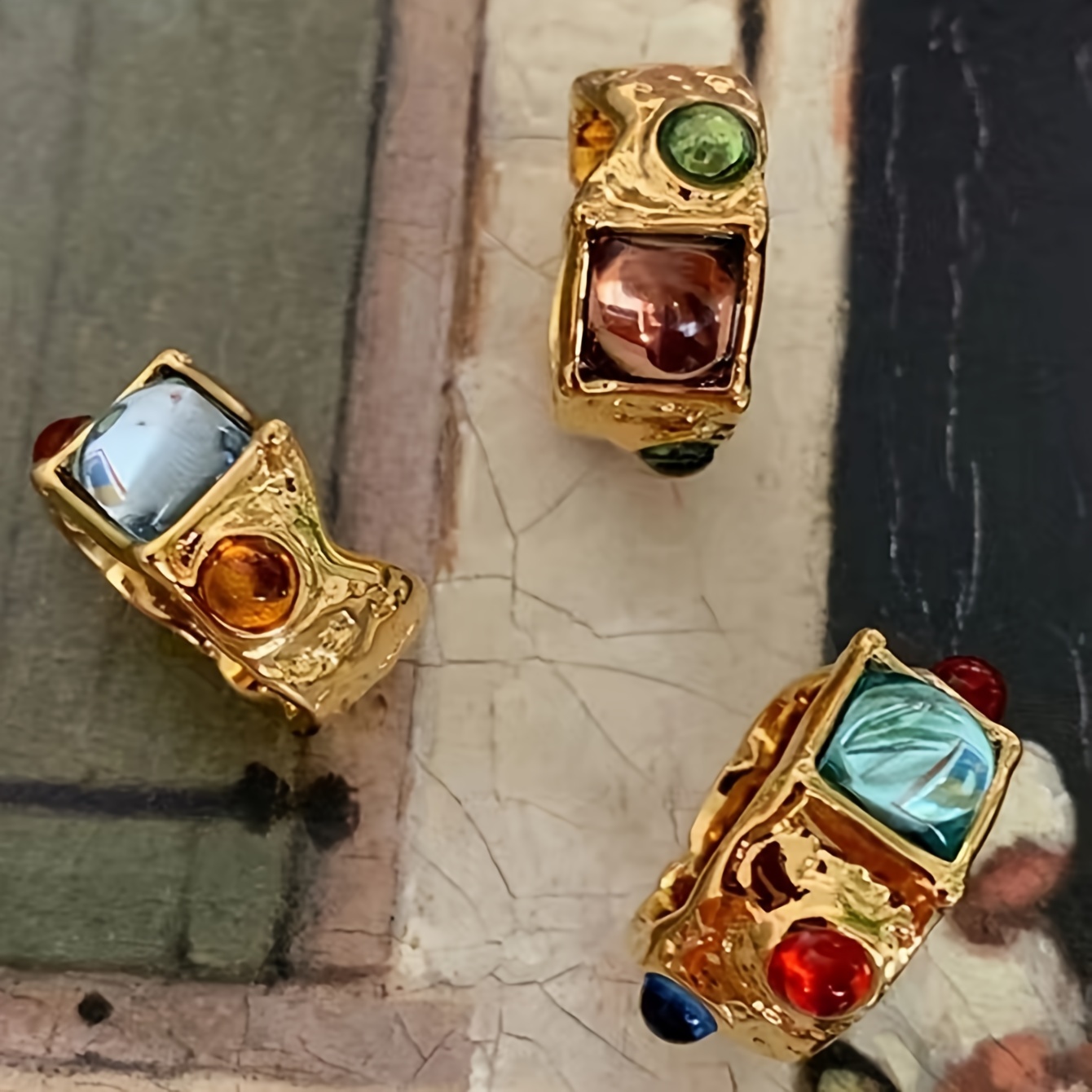 

1 Set Of Fashionable Gemstone Inlaid Elegant Ladies' Rings