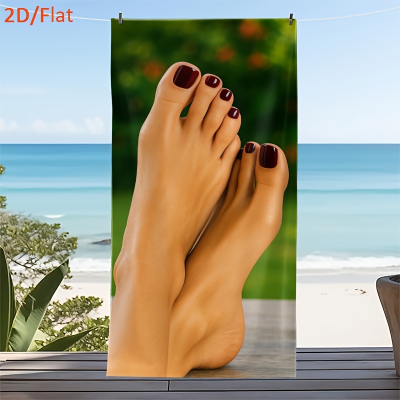 TEMU 2d Flat - 2d Flat - 1pc 2d Flat "luxury Foot Design - Essential Beach Towel With Nail Art And Foot Theme", A Summer Beach Towel, Rectangular