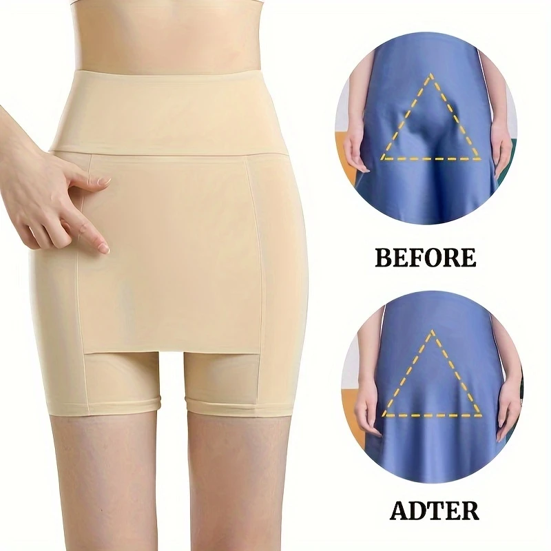 womens solid color high waist shaping shorts hip underwear summer lightweight double layer ice silk safety panties with tummy control details 1
