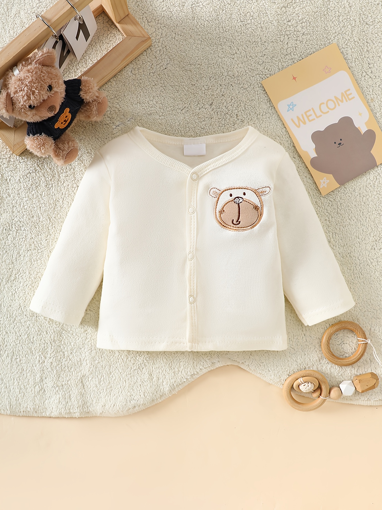 8pcs Newborn Baby Set with Hat and Bib, Cartoon Pattern