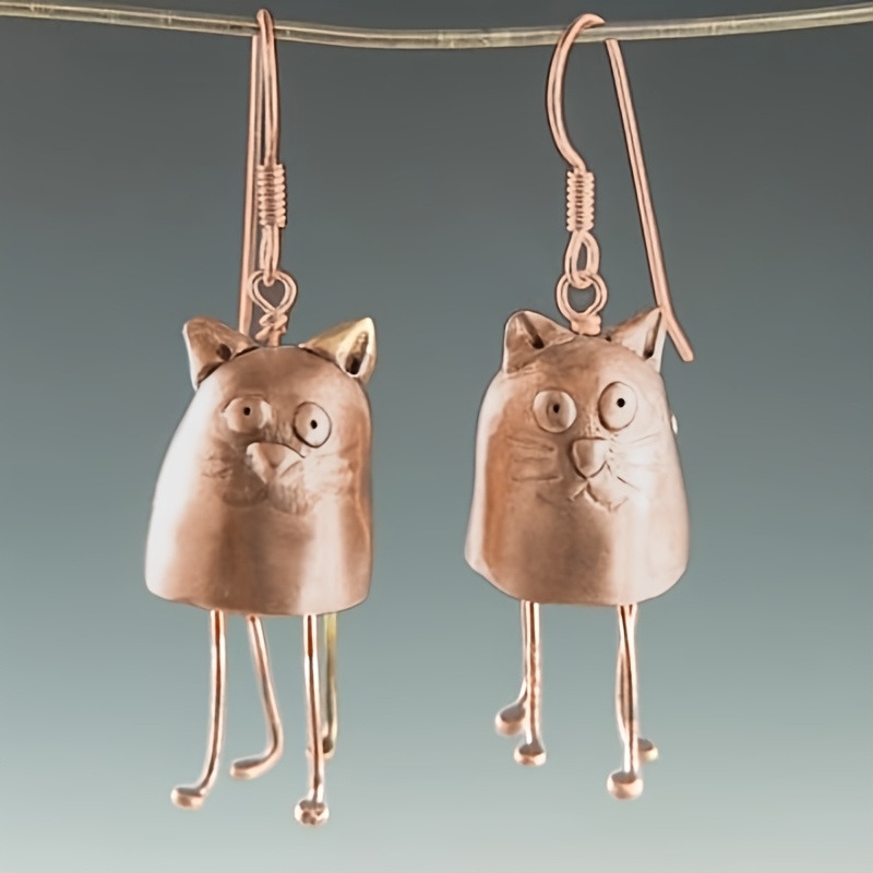 Vintage Copper Cat Earrings, Bohemian Style Gift