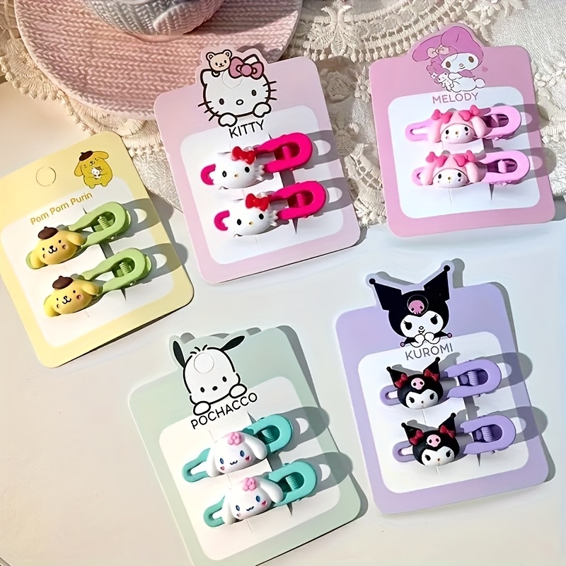 TEMU 10pcs Cartoon Cute Hair Clip Set - Hello Kitty, , Kuromi, Pudding Dog Resin Sweet Clips, Multiple Characters, Teens, And Adults' Hairstyle