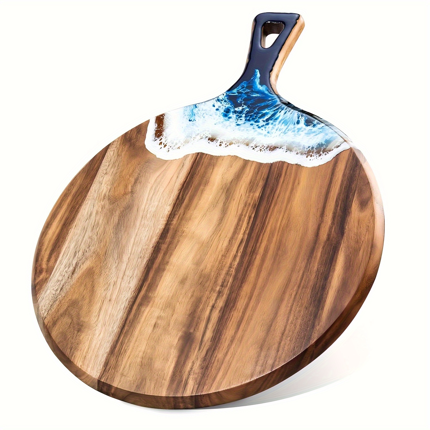 

Acacia Wood And Resin Charcuterie Board Cutting Board With Handle Wooden Round Paddle Cutting Board For Meat Bread Serving Board Pizza Housewarming