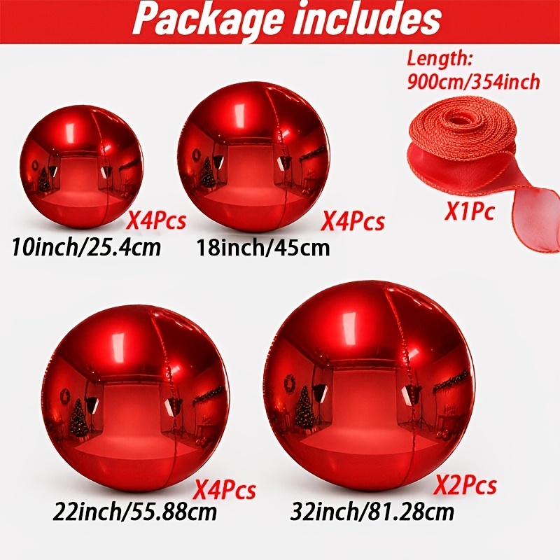 TEMU 15pcs Set Of Red Foil Decorative Hanging Balls With Ribbons, Suitable For Christmas, Weddings, Birthdays, Birthday Balloons, Event Decorations,