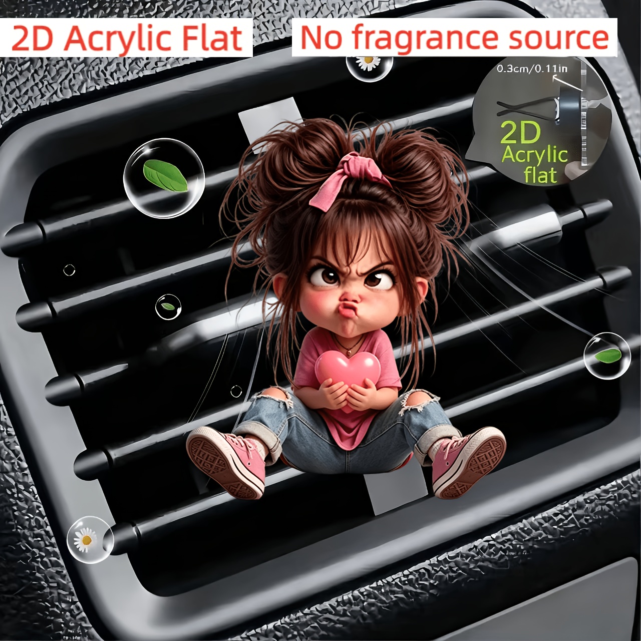 TEMU Piatto 2D, che Fa di Tenendo un Cuore Senza , Clip Decorativa in Acrilico per Bocchetta d'Aria Auto, Diffusore di per Auto con Due Spugnette Non
