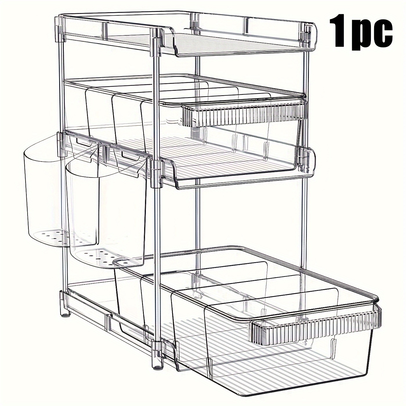 TEMU 1pc Space-saving Pull-out Organizer - 3-tier Clear Storage With Adjustable Dividers, Slide-out Under Sink Storage For Kitchen And Bathroom, Home Organizers And Storage Solution,