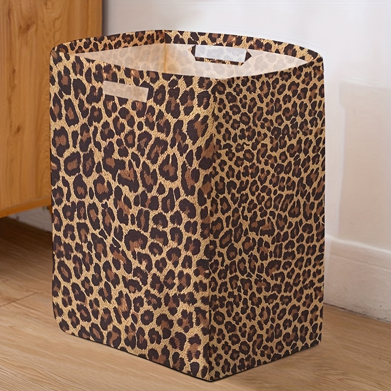 Leopard Print Foldable Storage Basket, Laundry Bag, Garbage Bin, Storage Bag, Storage Basket, Home Bathroom Foldable Laundry Basket, Dirty Clothes Storage Bin