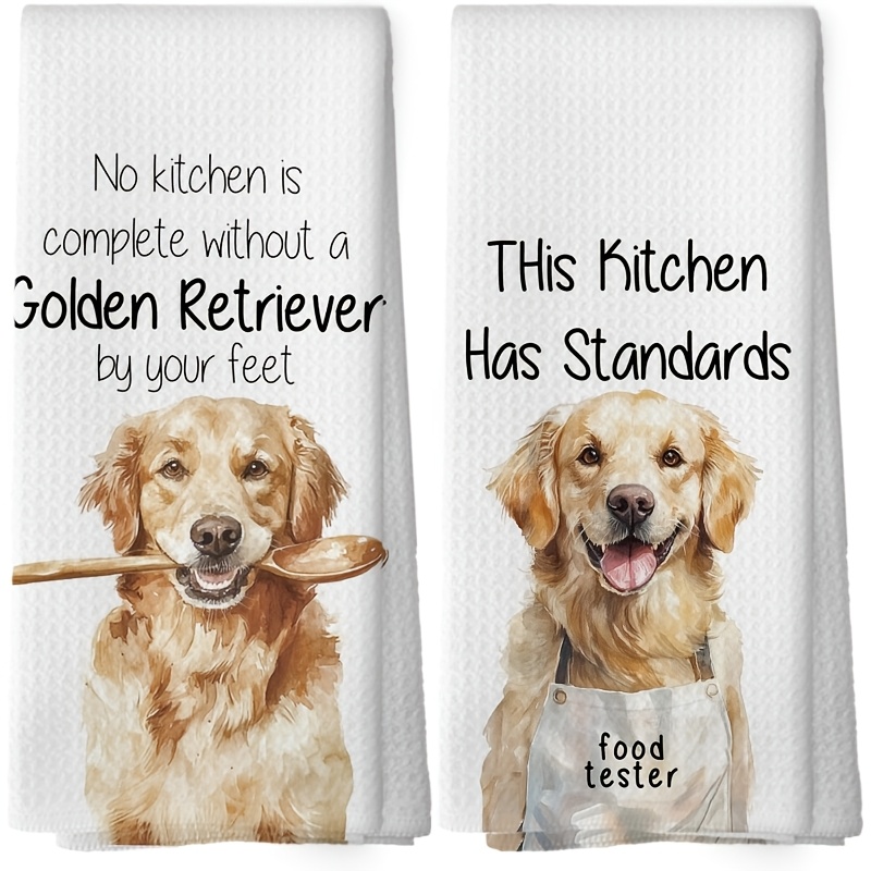 TEMU Cleaning Cloth 2pcs Kitchen Towel, 1/2pcs Golden Retriever-shaped Dish Cloth, For Dog Lovers, And Quotes, Absorbent, Suitable For Cleaning, Used