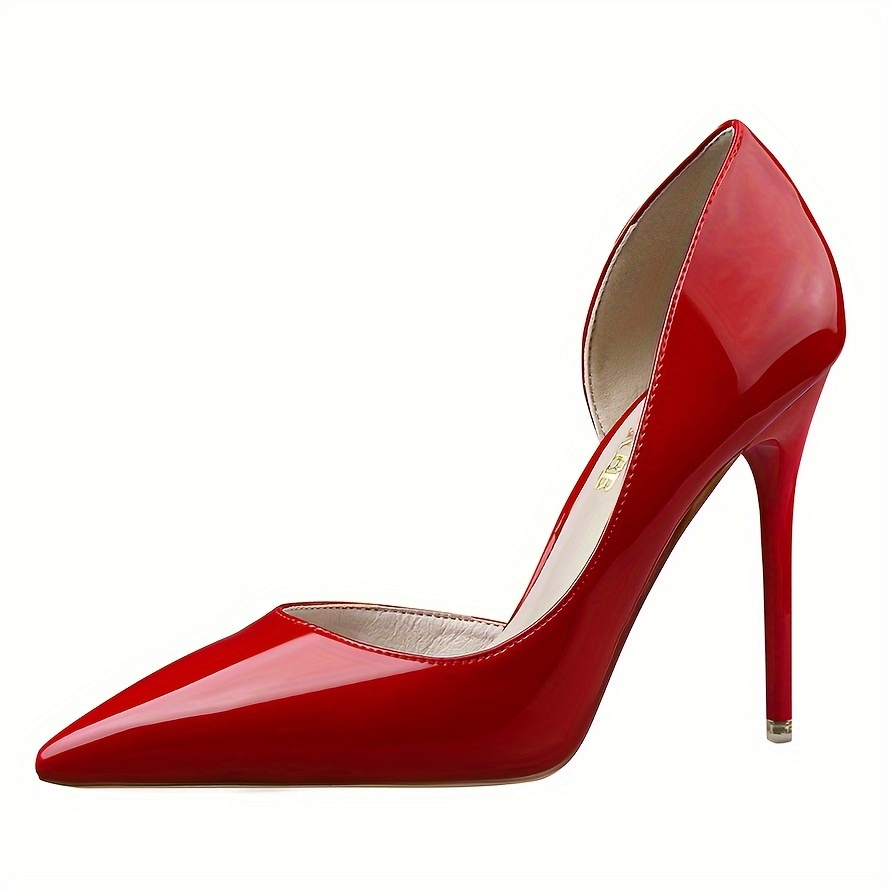 womens elegant pointed toe high heels fashion pu leather patent pumps sexy stiletto side cut out design dress shoes
