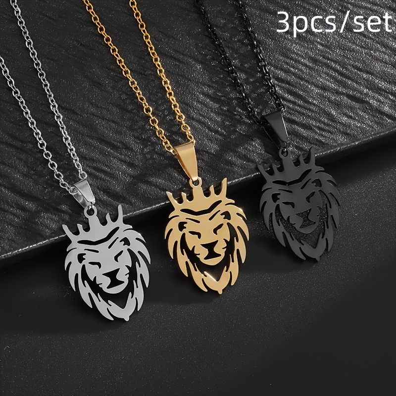 

3pcs/set Unisex Stainless Steel Mini Crown Lion King Exquisite Gift Necklace