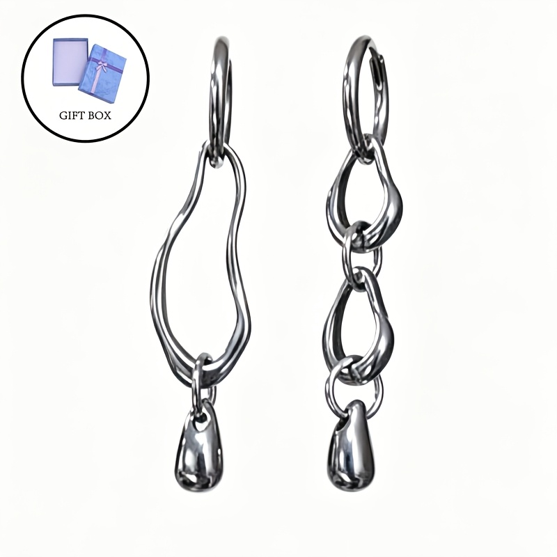TEMU Asymmetrical Dangle Stainless Steel Earrings, Gift-ready Packaging, Elegant Jewelry Accessory, Unisex Special Occasions