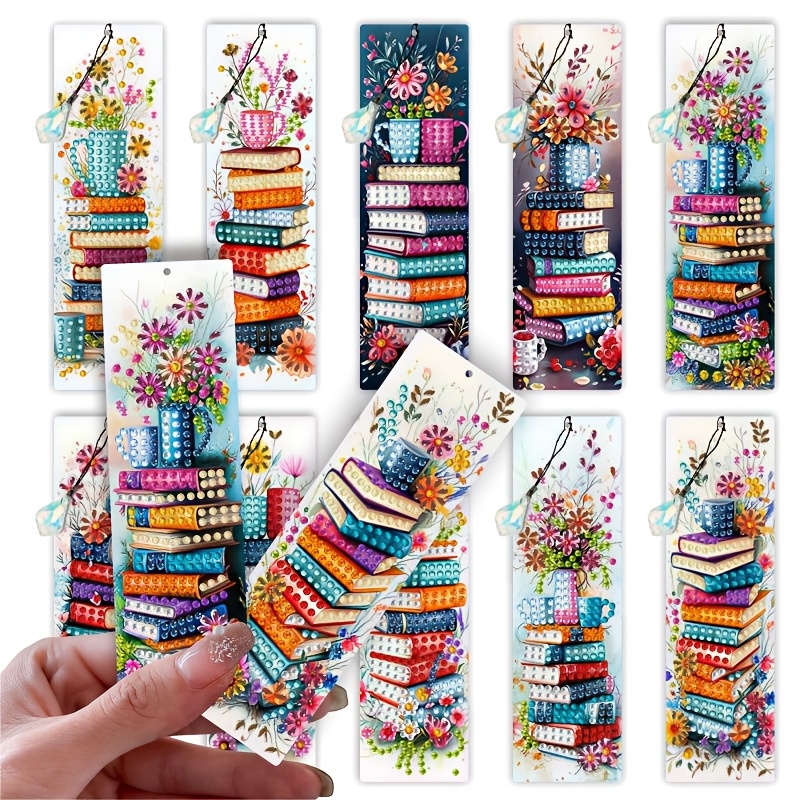 TEMU 10pcs Set Of Book Floral Theme Irregular Drill Diamond Bookmarks, Including Multiple Special Shapes Of Diamond Painting Bookmarks, Diamond