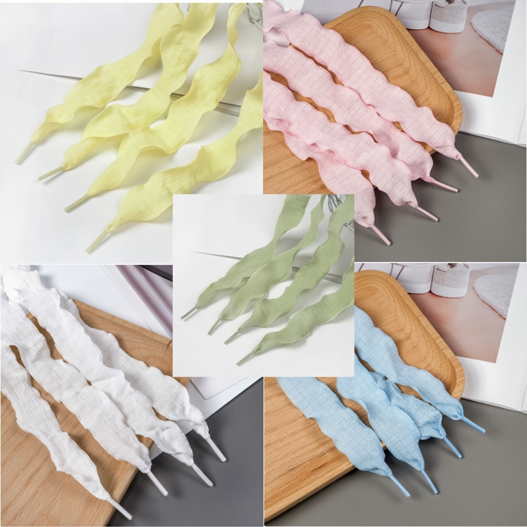 TEMU 10pcs Soft Pleated Lace-trimmed Shoelaces Suitable For Sneakers & Casual Shoes Replacement, Solid Color Laces For Sneaker Shoe Decoration, Soft