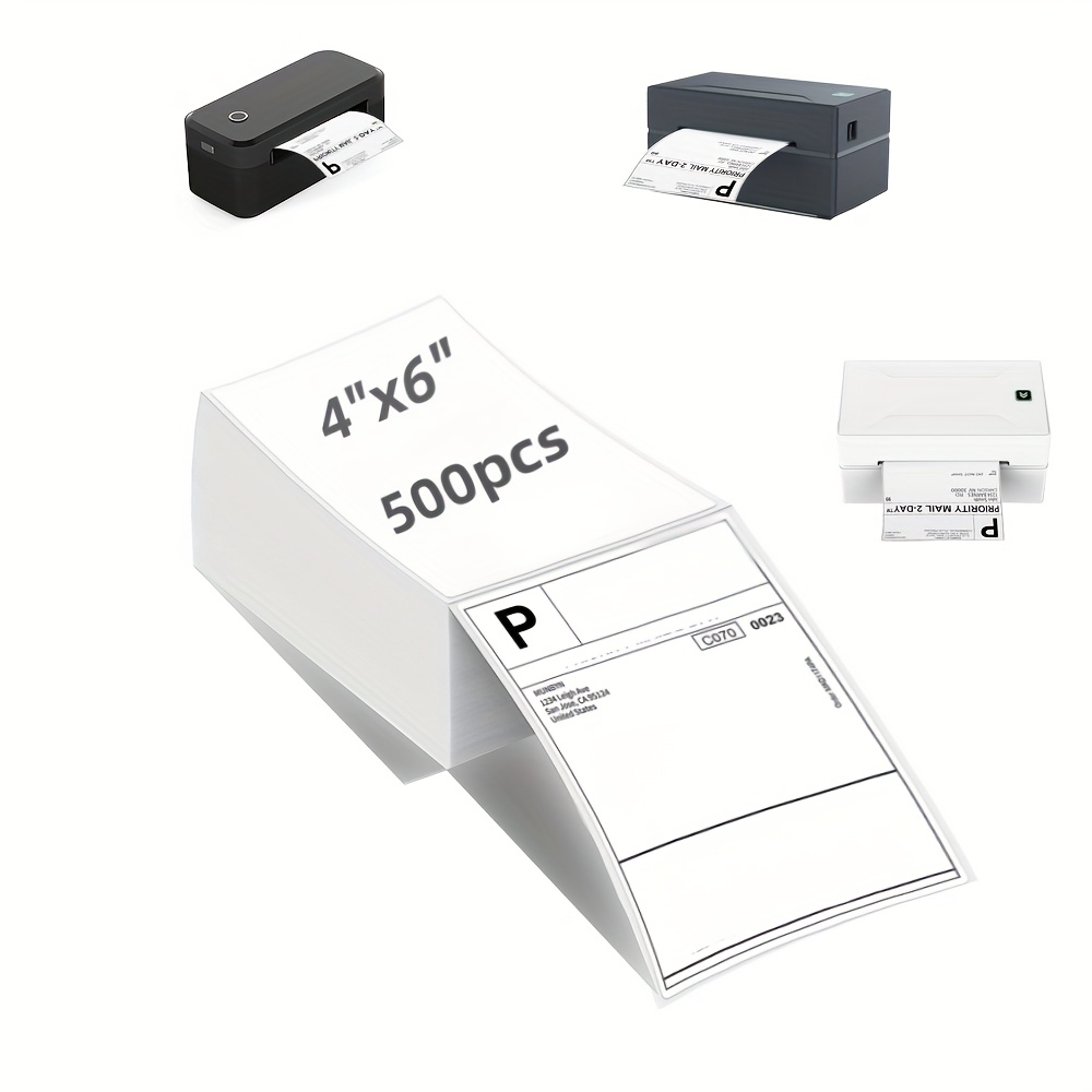 Image of 500- Shipping Labels - 10×15cm (3.94"×5.91") White Adhesive Paper, Strong Permanent Glue For , E-commerce & Parcel Packaging, Compatible With Desktop Label Printers