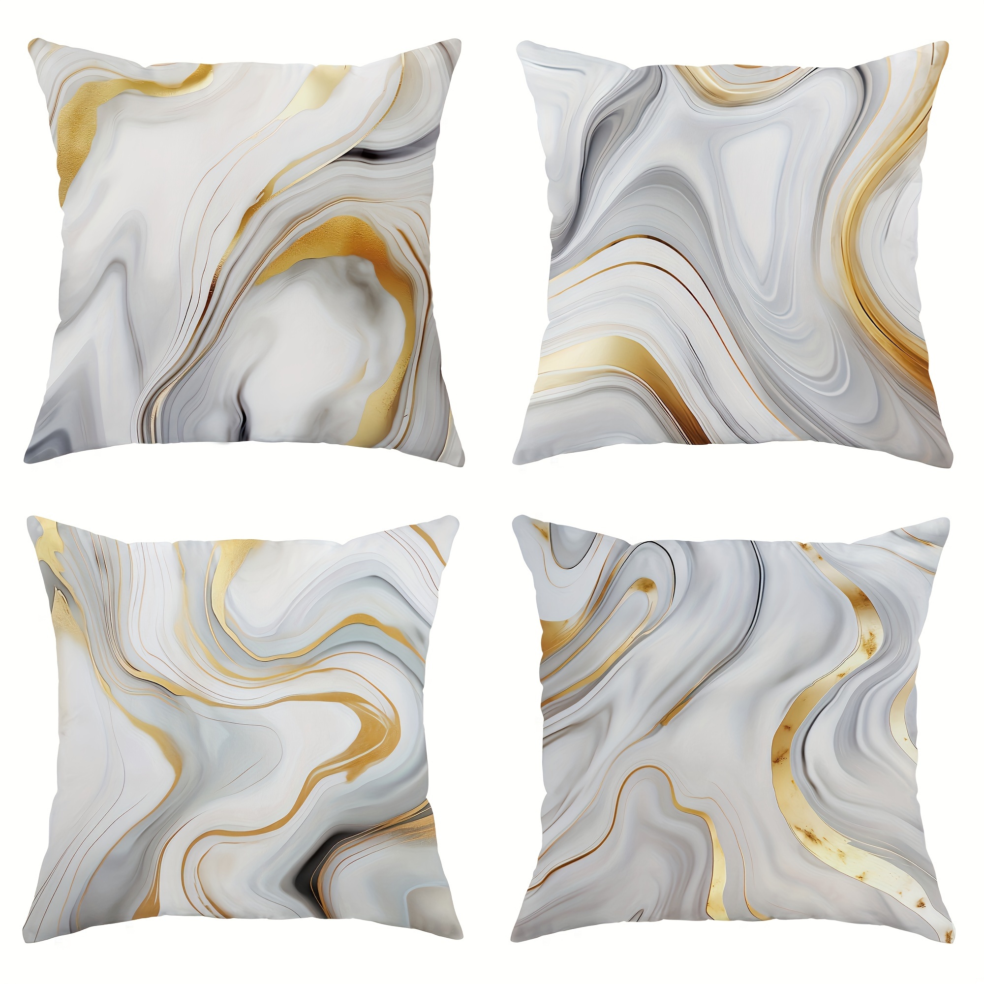 

4 Pieces Modern Minimalist Marble Gray And Golden Polyester Throw Pillow Covers - 45cm X 45cm, Suitable For Living Room, Bedroom, Sofa, And Bed Decorations