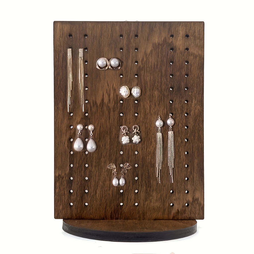 Image of Rustic Wood Earring Holder Stand - Large Capacity Earring Organizer With Detachable Design, No , Farmhouse Dresser Decor Gift For Father's Day & Graduation, Jewelry Towers