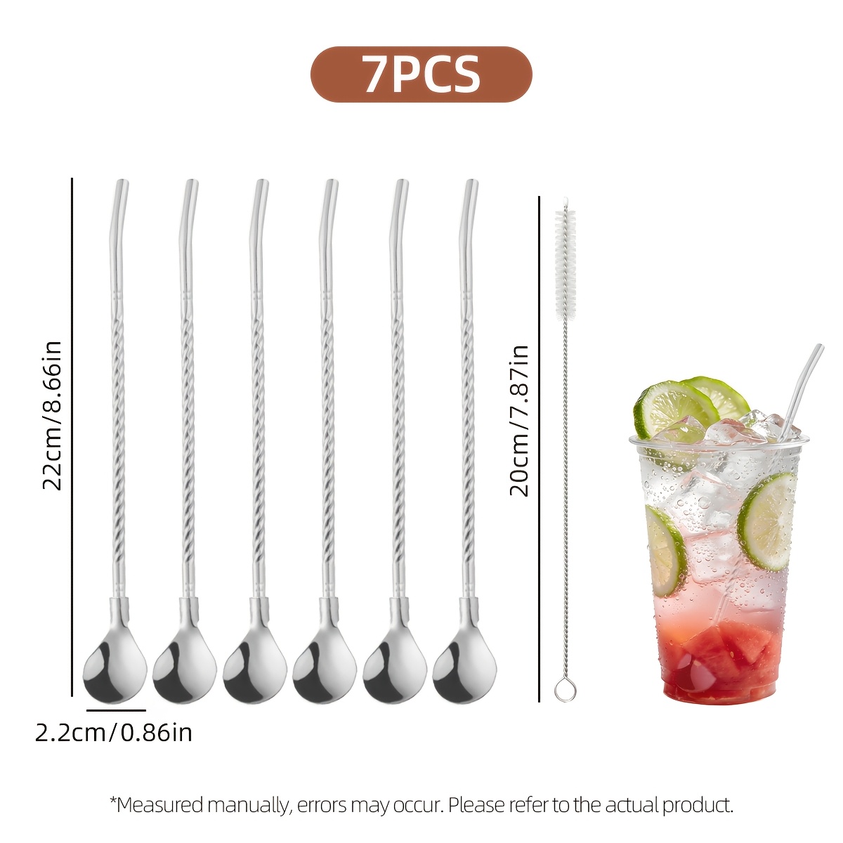 TEMU 6-teiliges Spiral-Strohhalme-Set + 1 Bürste, Edelstahl-Spiral-Strohhalme, langlebiges Metall-Strohhalme-Set mit Reinigungsbürste, geeignet für ,