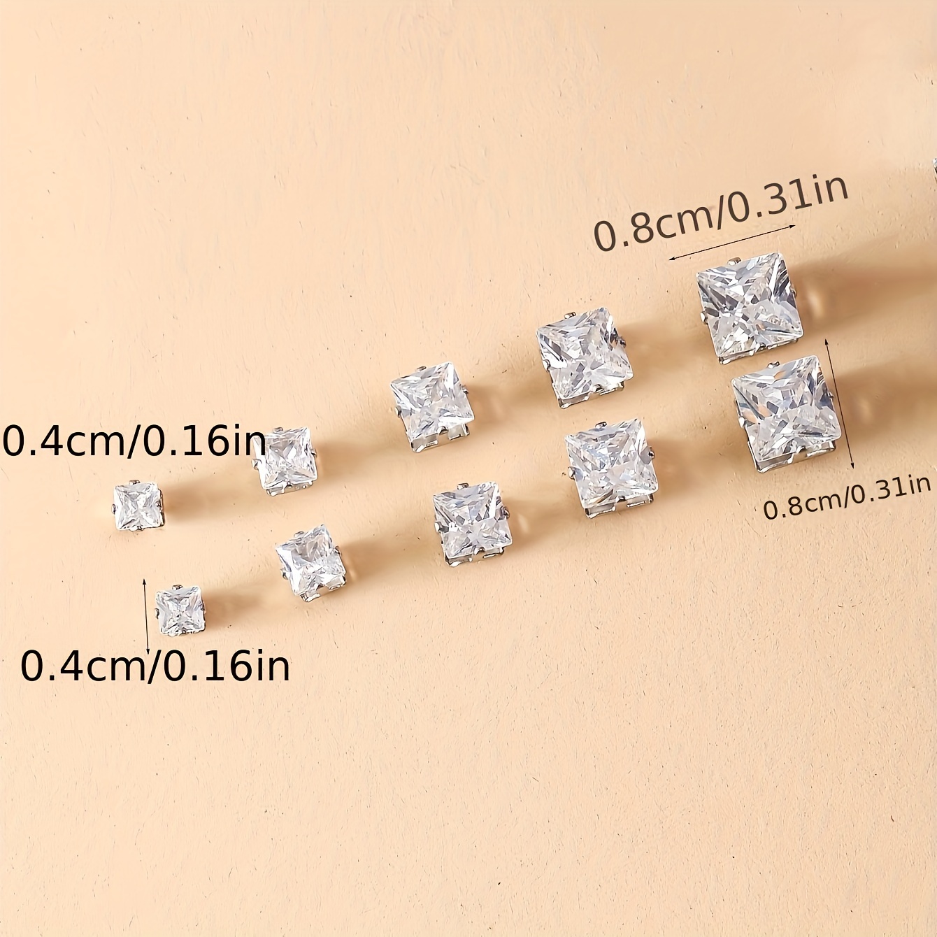 12 Pair Set Square Cubic Zirconia Stud Earrings for Men