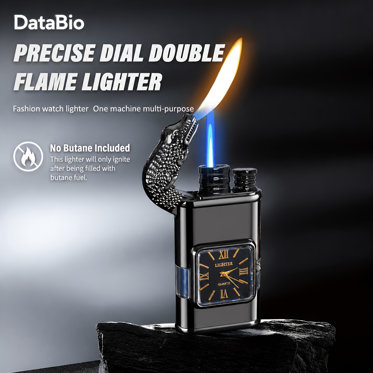 TEMU (no Butane) Dual Flame , Outdoor Windproof Portable Butane Gas Refill Lighter, Vintage Quartz Dial Lighter, Gifts For Men, Easter Gifts (no