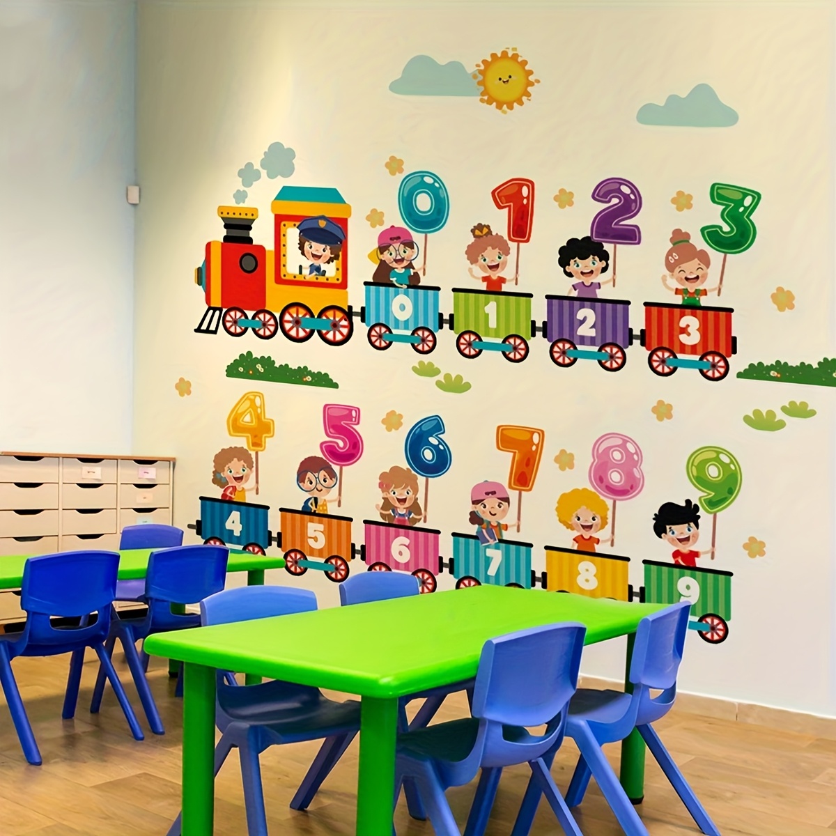 Image of Educational Number Train Wall Sticker, Removable Self-adhesive Paper With Colorful And Trains Design – Decor For, Classrooms & Playrooms, & Stick For Nursery