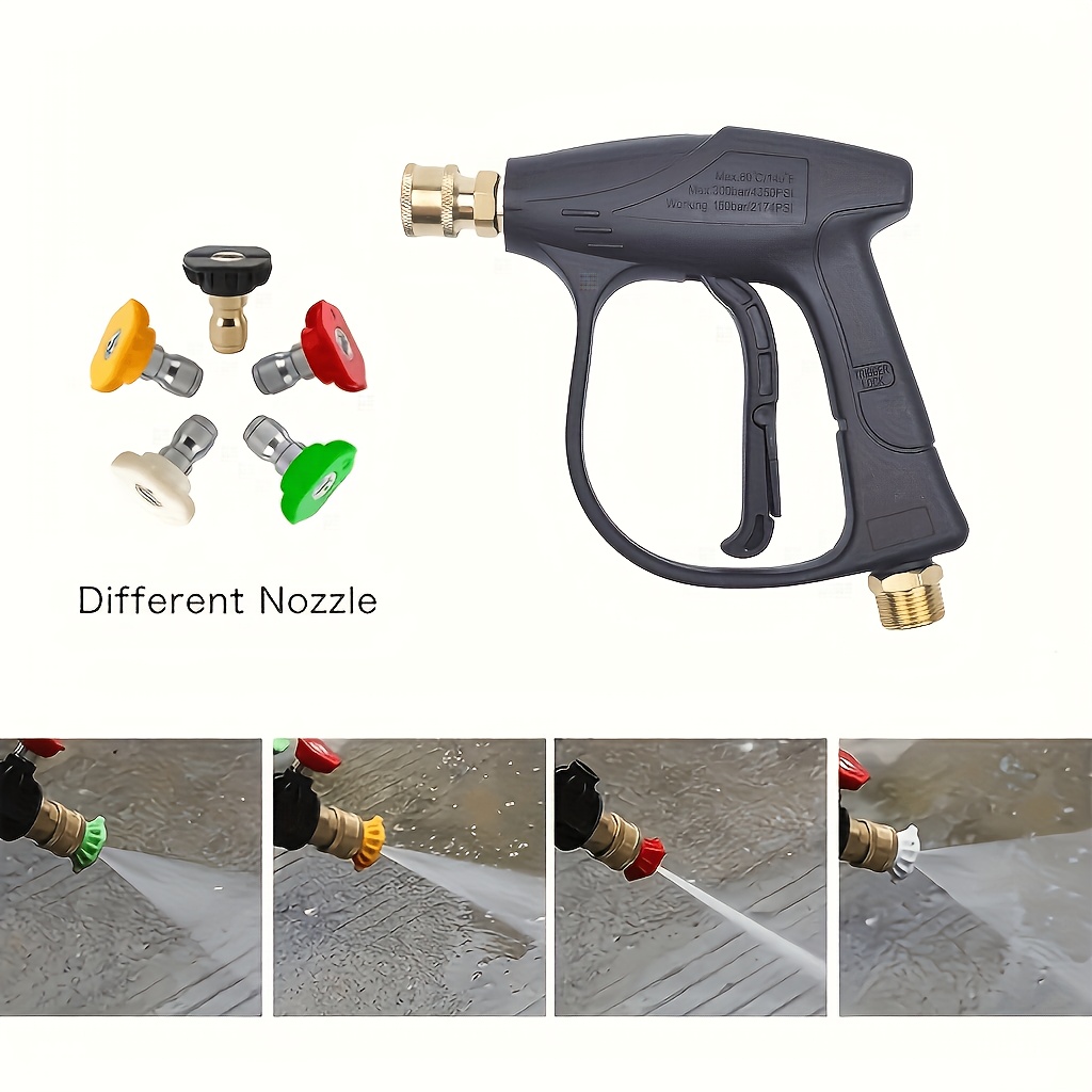 TEMU Buse de lavage de voiture haute pression, disponible en 5 couleurs avec un connecteur de tuyau rapide 1/4 pouce M22-14, capable de gérer jusqu'à