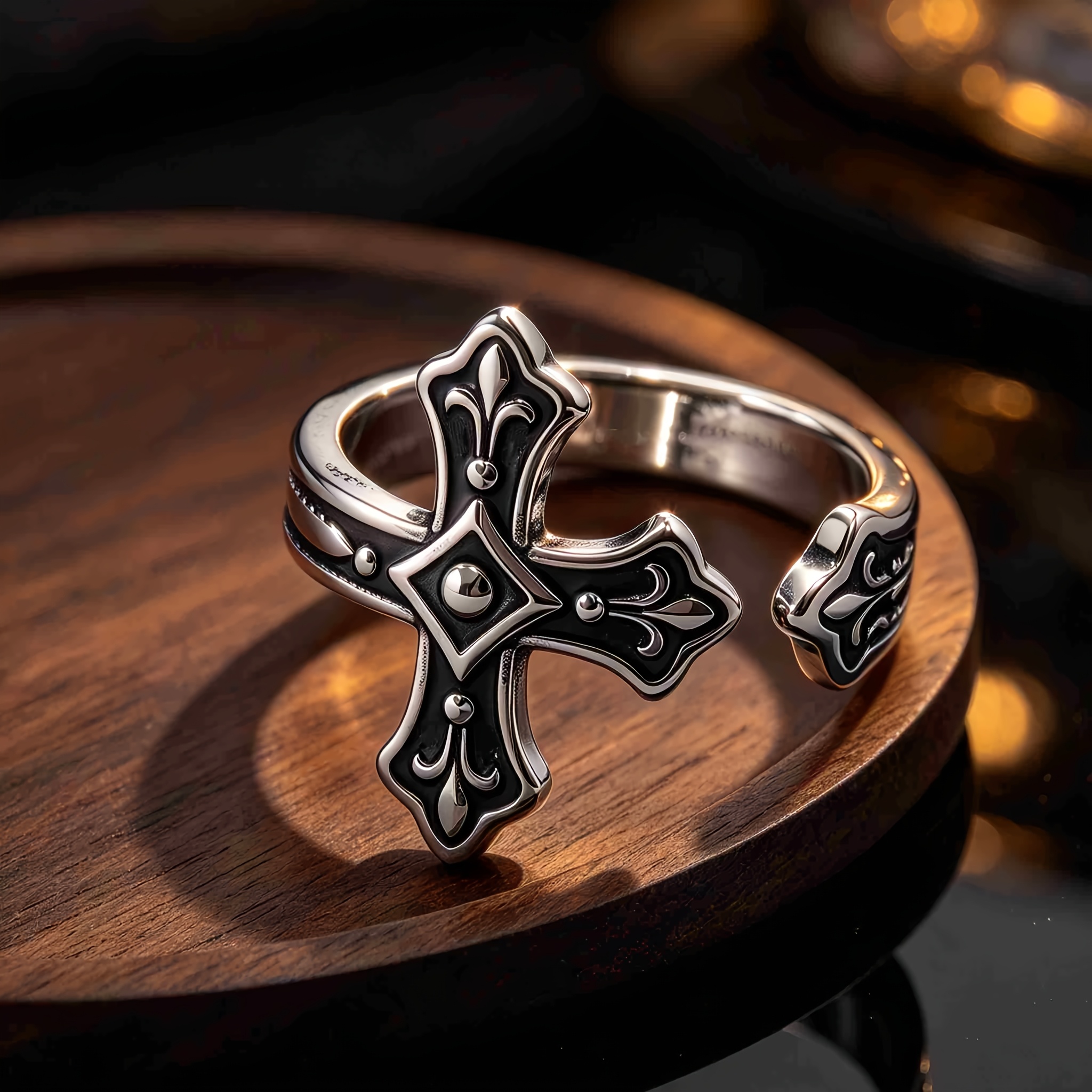 Unisex Retro Cross Design Adjustable Open Ring