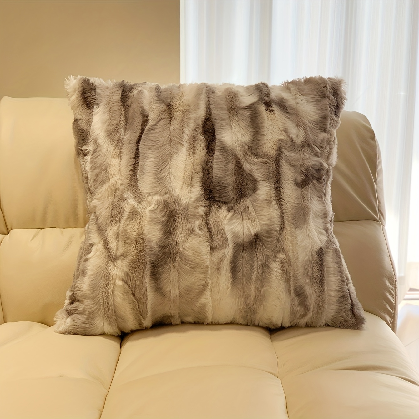 1pc Faux Rabbit Fur Jacquard Plush Pillowcase, Insert Not Included, 17.72"×17.72"