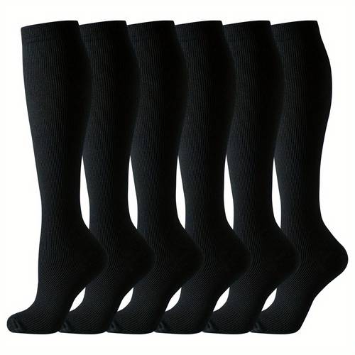 6 1 pairs compression socks for women men solid color knee high length support leg long compression stockings for nurse sport compression socks running hiking cycling