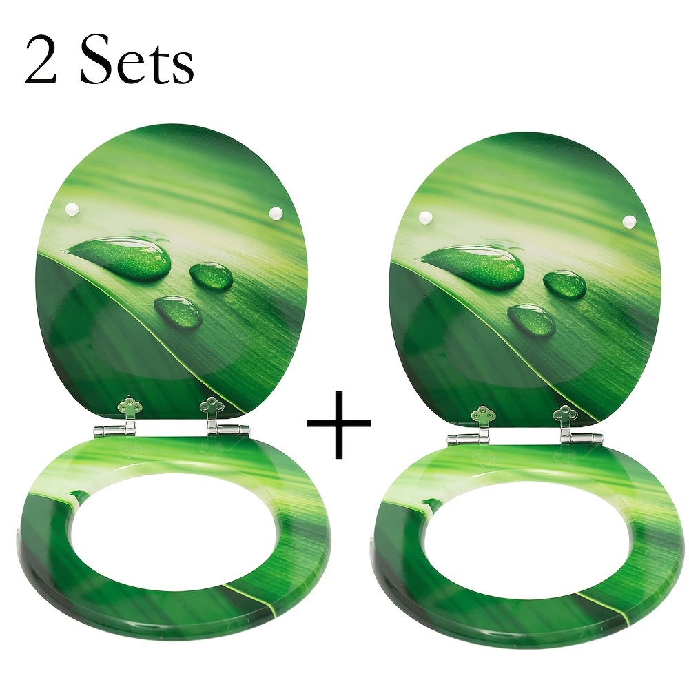 Image of More! Sinobath High-quality Toilet Seat With Mechanism, Mdf , And Pvc Coating (green Leaves).