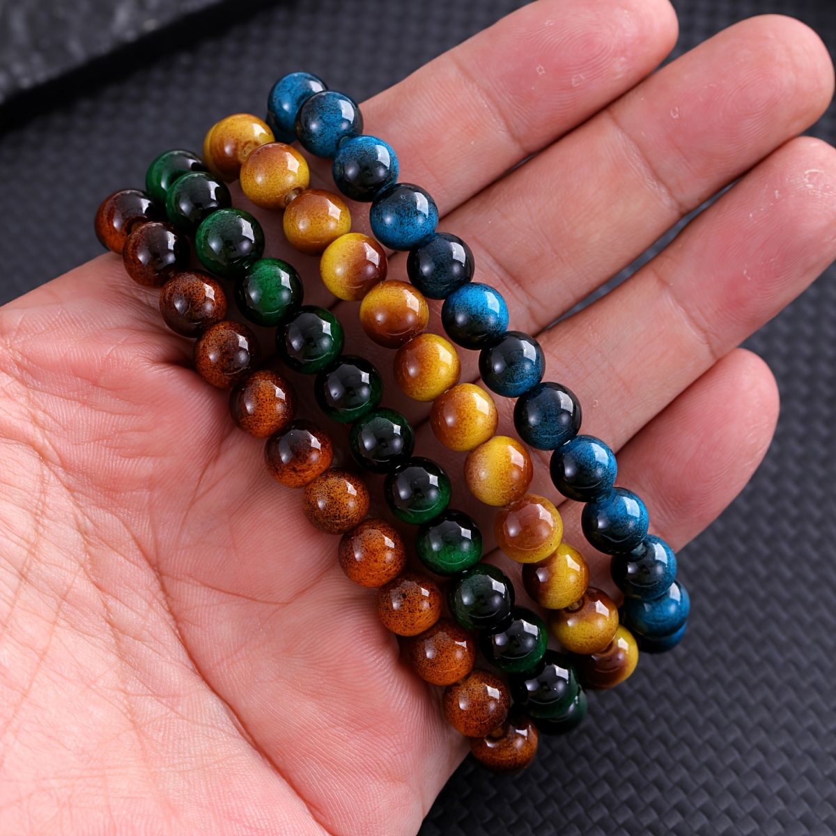 4pc High Quality Tiger Eye Crystal Bead Bracelet Set